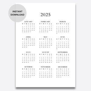 2025 Minimalist Calendar | Printable 2025 Calendar | Simple Aesthetic Calendar | Monday Start A4 Letter | Instant Download Digital Calendar