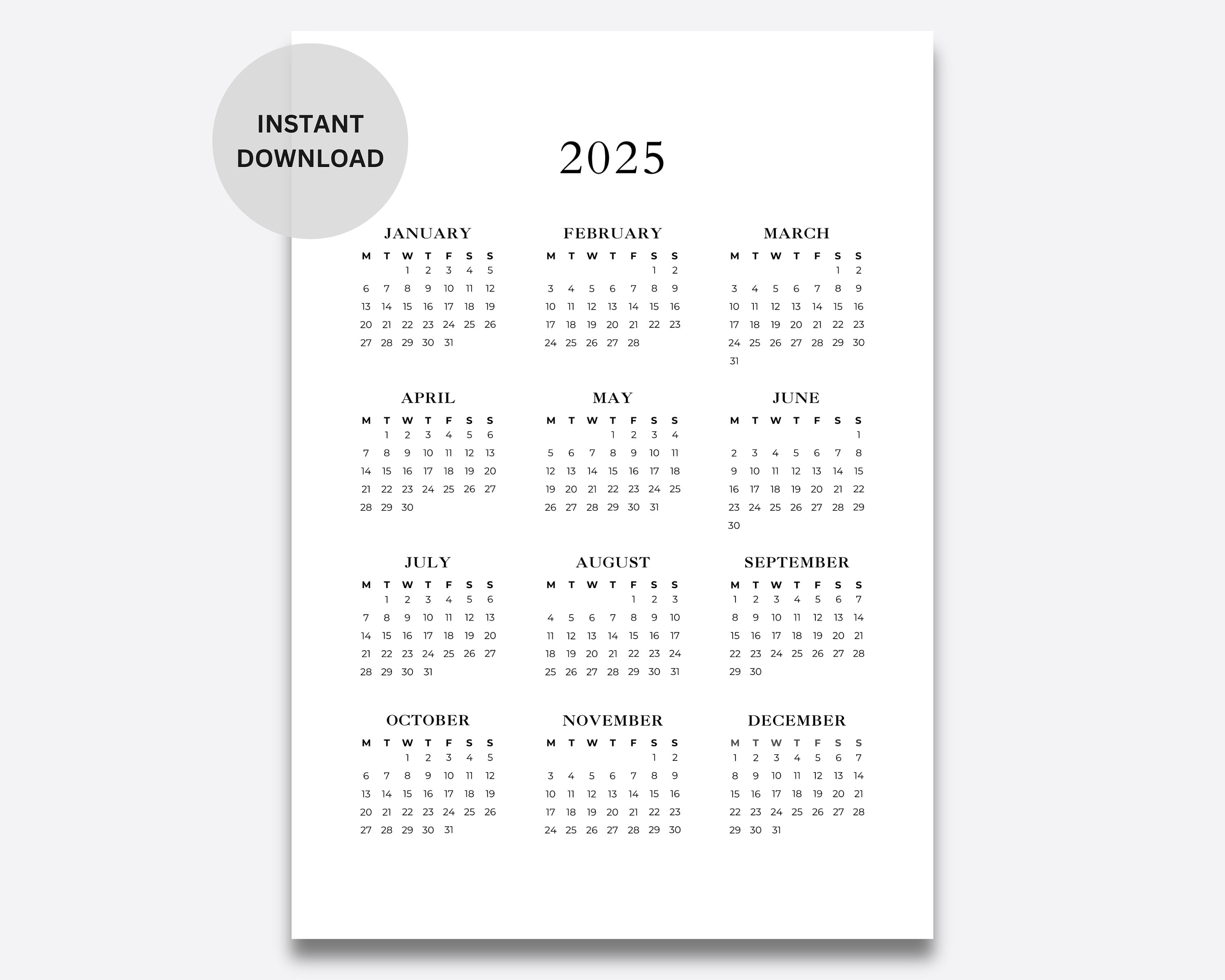 2025 Minimalist Calendar Printable 2025 Calendar Simple Aesthetic