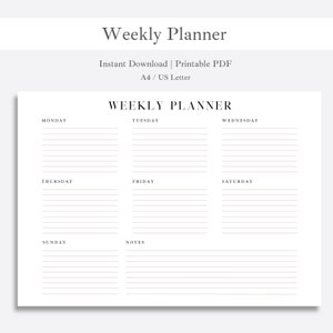 Weekly Planner Printable To Do List | Minimal Weekly Schedule | Weekly Organiser | Weekly Agenda | Week at a Glance |  A4/ US Letter PDF