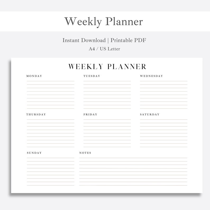 Organiser Weekly Rss Weekly Planner Printable to Do List | Minimal Weekly Schedule | Weekly ...