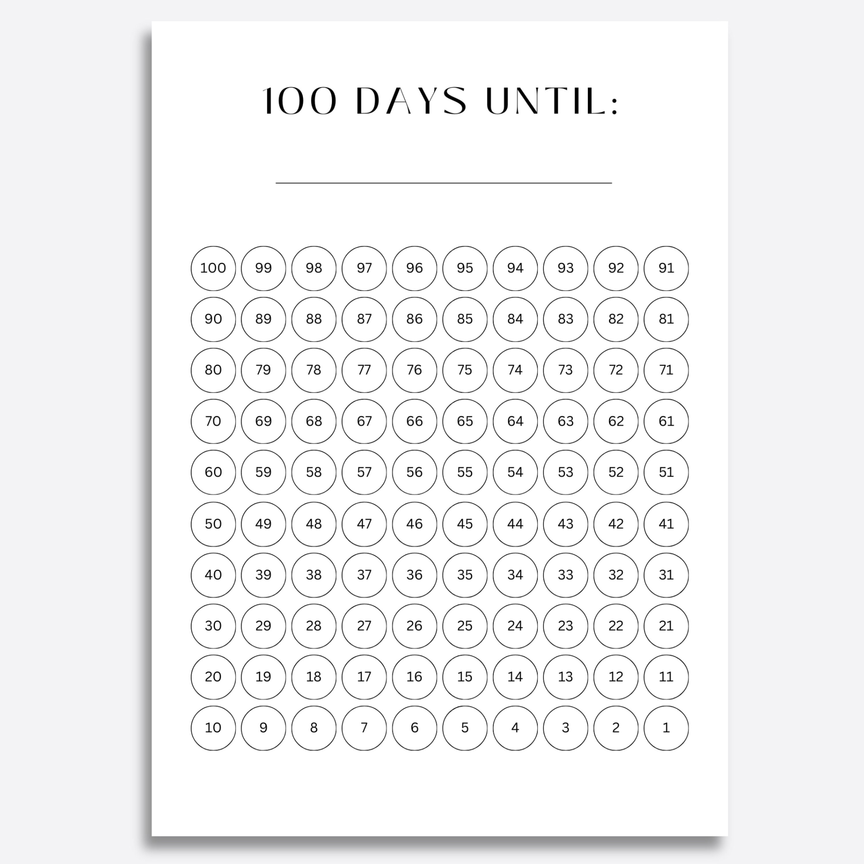 100 day countdown tracker instant download printable pdf wedding