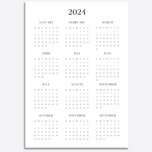 2024 Minimalist Calendar | Printable 2024 Calendar | Simple Aesthetic Calendar | A4 US Letter Size | Instant Download | Digital Calendar