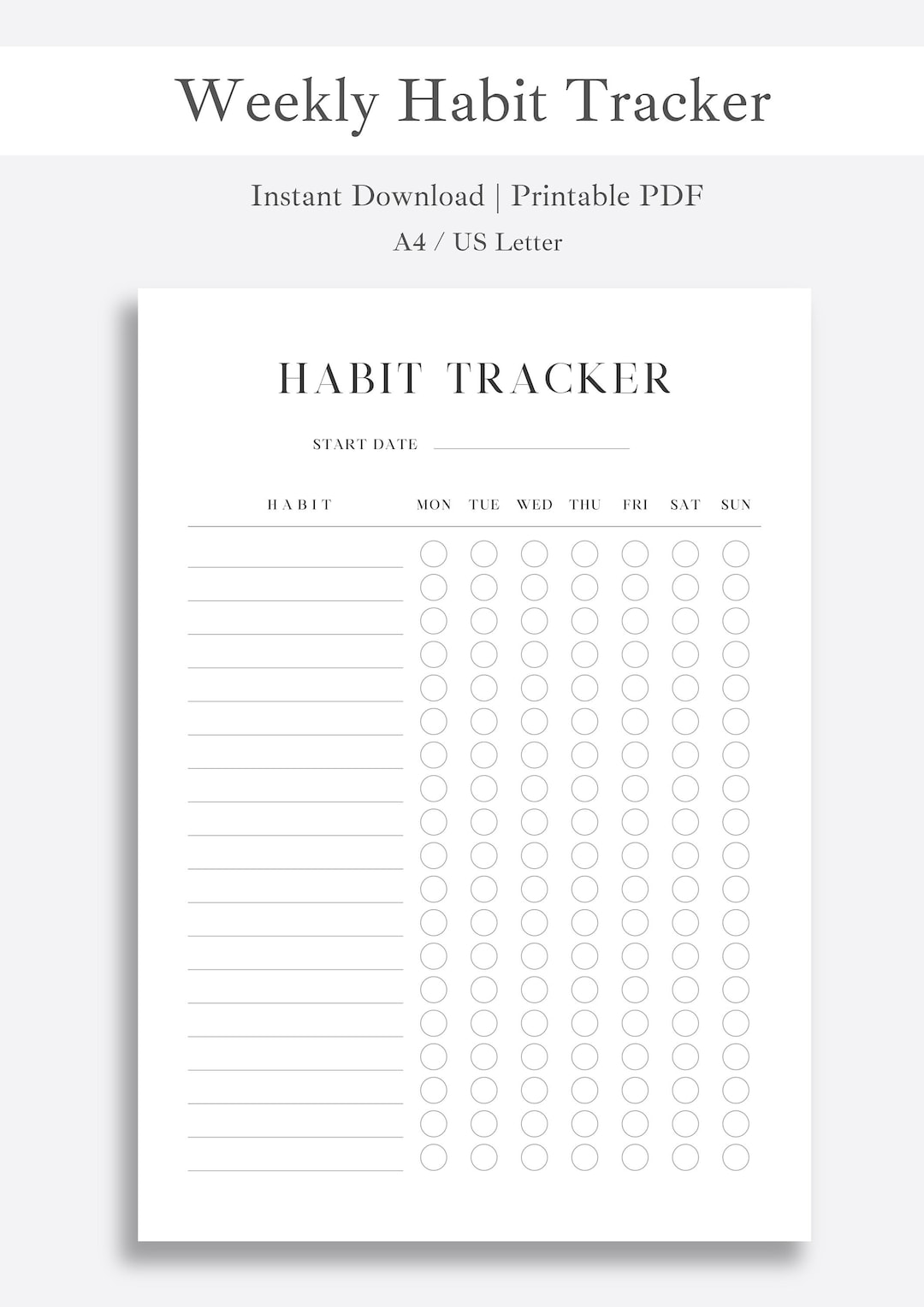Weekly Habit Tracker Portrait Printable Habit Tracker - Etsy