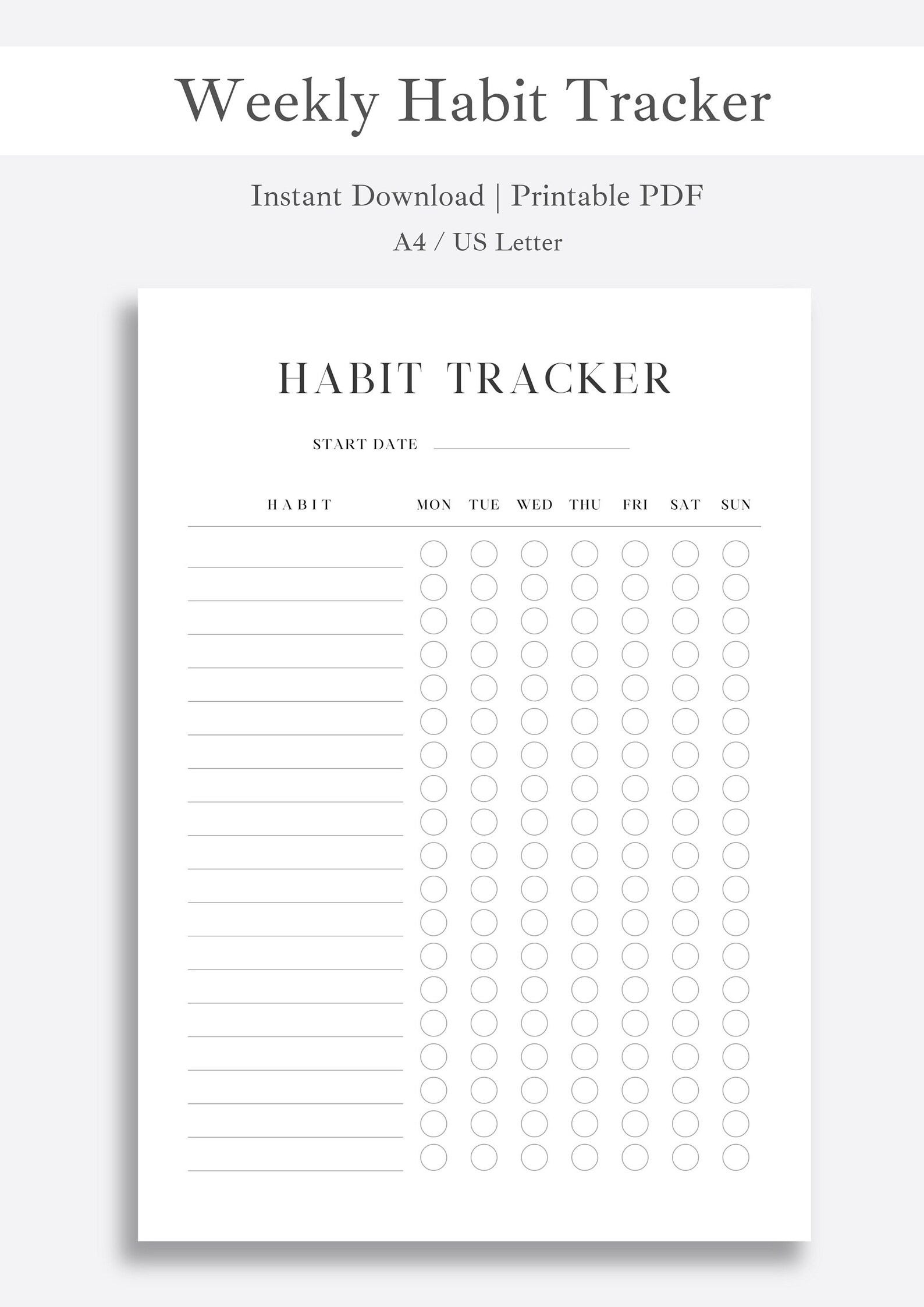 Weekly Habit Tracker | Portrait Printable | Habit Tracker Template | 7 ...