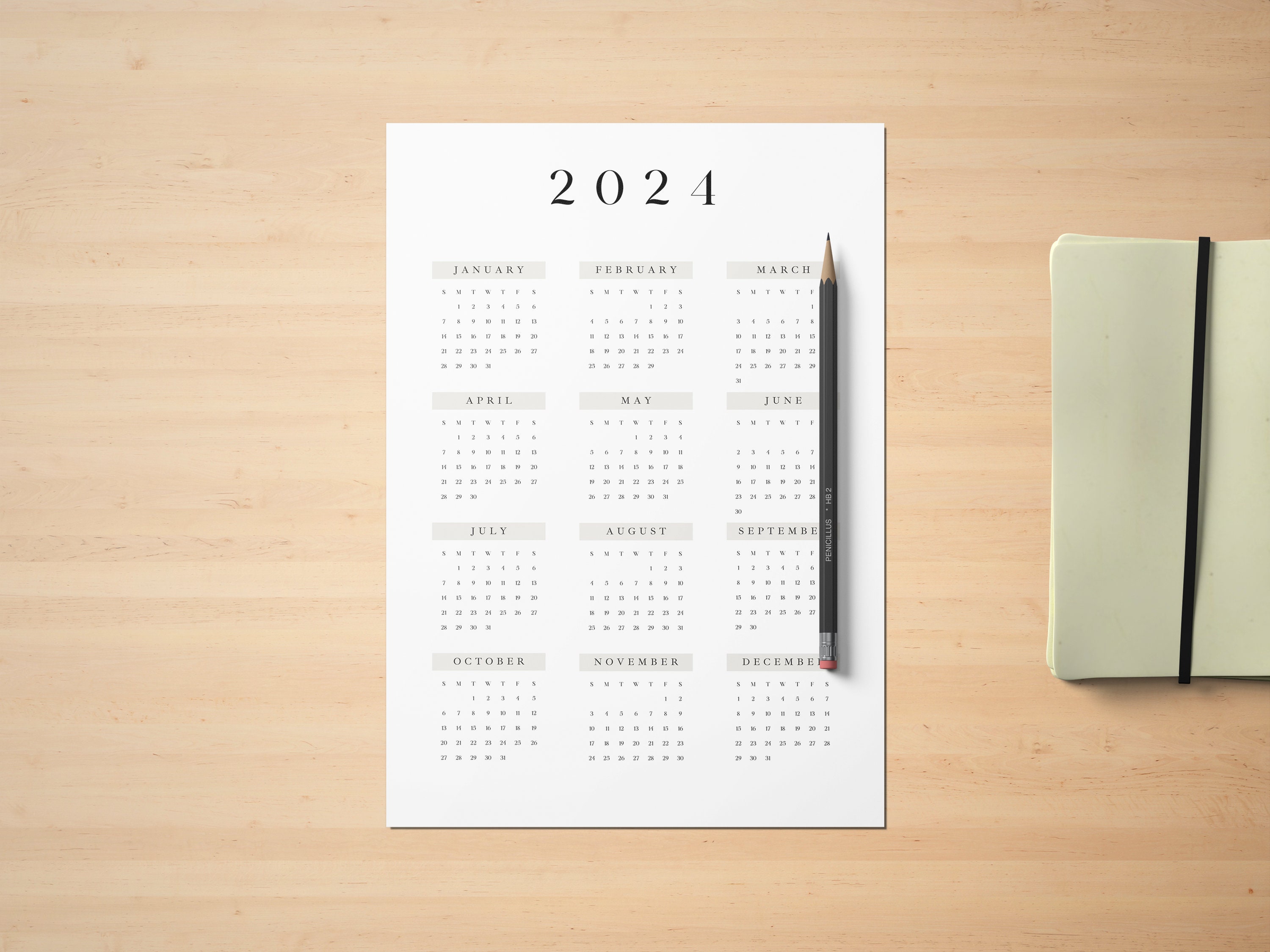 2024 Minimalist Calendar Printable 2024 Calendar Simple Aesthetic