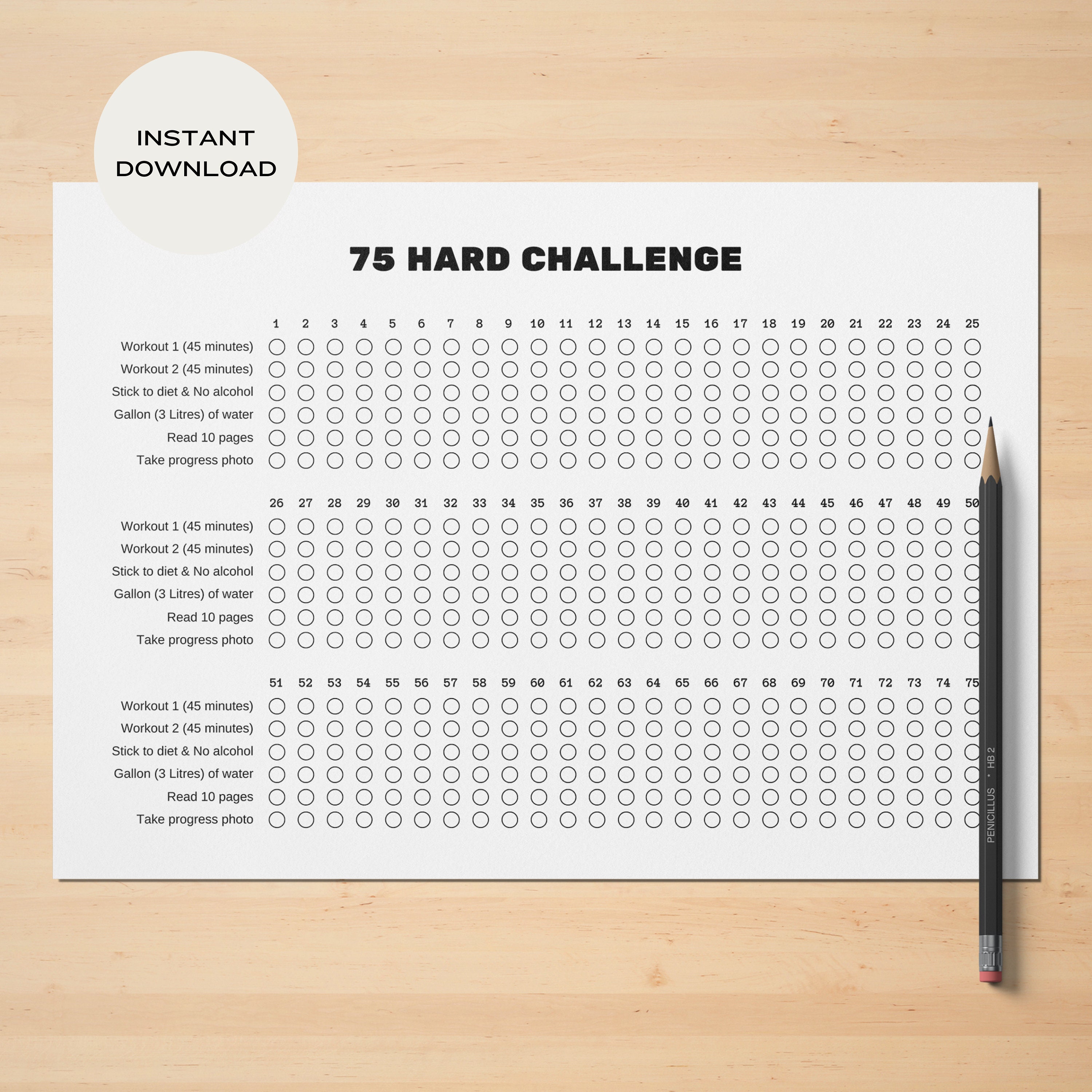 75 Hard Challenge Tracker Printable - Il Fullxfull.5394063914 Kugt 