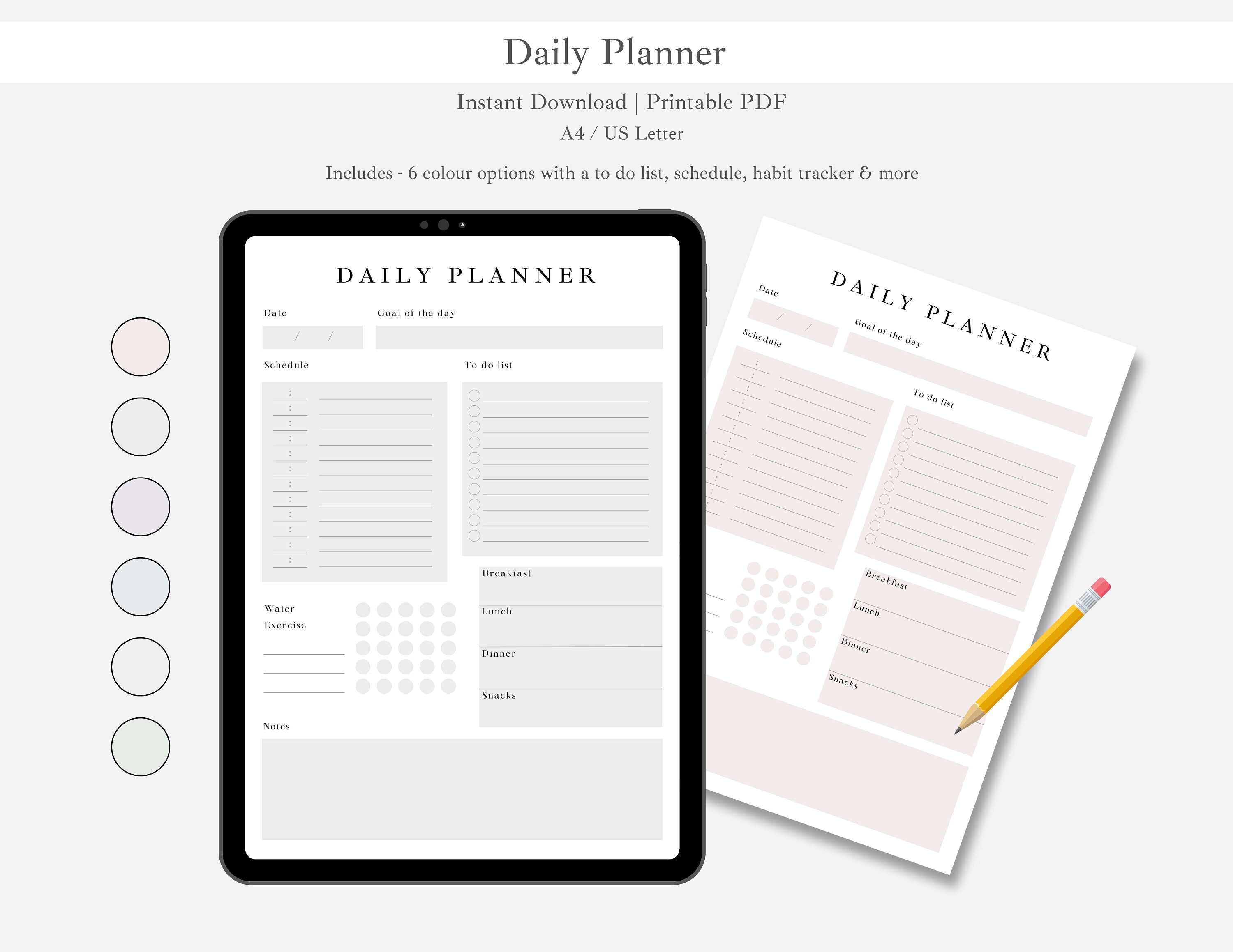 Daily Planner Printable | Instant Download | Daily Habit Tracker & to ...