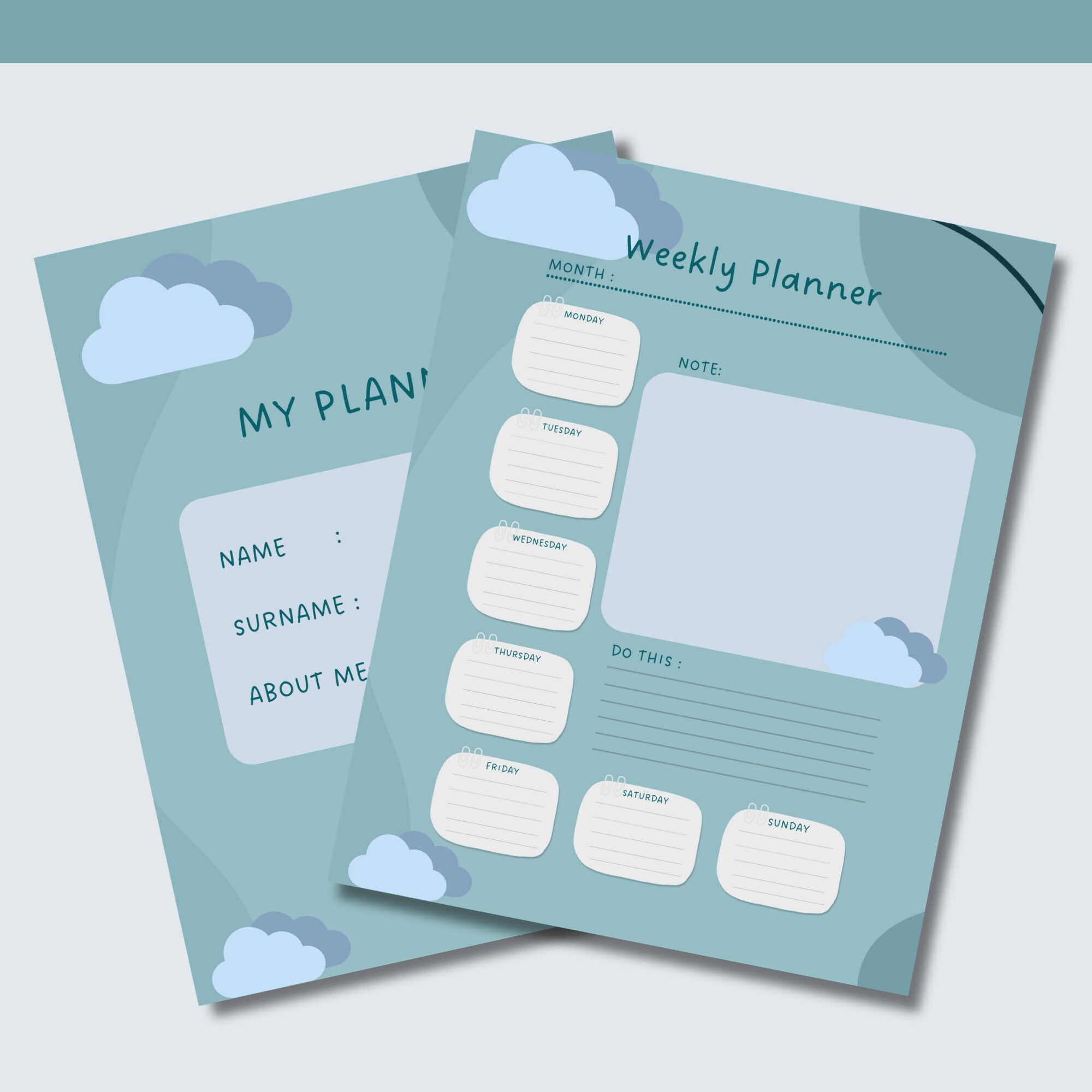 Digital and Printable Weekly Planner With Colorful Clouds - Etsy
