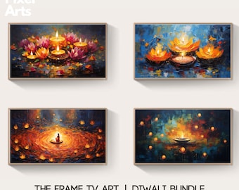 Samsung Frame TV Art: Indian Diwali (Deepavali) decoration abstract acrylic art - Bundle of 4 Diwali wallpapers posters