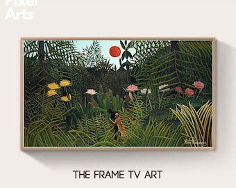 Samsung Frame TV Art: Virgin Forest with Sunset, oil painting by Henri Rousseau