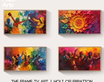 Samsung Frame TV Art: Indian Holi festival decoration abstract acrylic art - Bundle of 4 Holi wallpapers posters