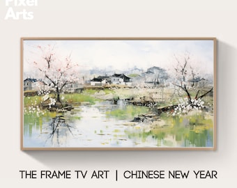 Samsung Frame TV Art: Chinese New Year Spring Modern Ink Painting - Bundle of 2