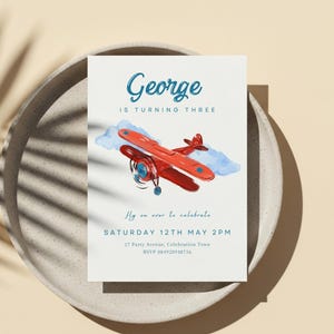 Airplane Birthday Party Invitation Template, Editable Time Flies Boy First Flight Invite, Retro Plane Party Decor, Vintage Aeroplane Theme