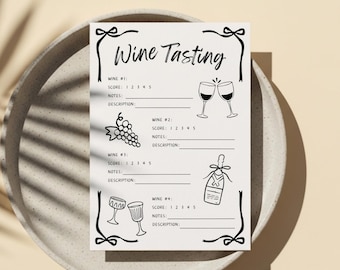 Scheda di valutazione della degustazione del vino, scheda di degustazione del vino, scheda di degustazione del vino, giochi a tema vino, idee per serate con giochi a tema vino, download immediato
