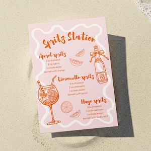Spritz Station Bar Sign, Aperol Spritz Drink Menu Sign, Feeling Spritzy Bachelorette, Aperol Spritz Party Decorations, Signature Drinks Card