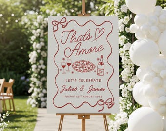 Segnaletica di benvenuto per festa di fidanzamento That's Amore, cartello per addio al nubilato a tema italiano, decorazioni per feste modificabili illustrate e disegnate a mano