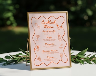 Enseigne modifiable pour bar à cocktails, signalisation de menu de boissons spritz, EVJF dynamique, décorations de fête aux agrumes, carte de boissons signature
