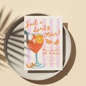 Just A Spritz Older Birthday Invite Template, Editable Italian Summer Theme Decor, Hand Drawn Illustrated Cocktail Party Custom Citrus Evite