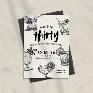 Editable Birthday Party Invitation Hand Drawn Scribble Cocktail Invitation, 21st, 30th, 40th , 50th Birthday Invite Printable Canva Template
