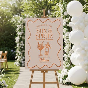 Sun And Spritz Bachelorette Welcome Sign, Aperol Spritz Hen Do, Spritz Cocktail Sign, Let&#39;s Get Spritzed, Hand Drawn Editable Welcome Board