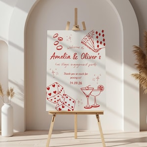 Las Vegas Engagement Party Welcome Sign, Engaged In Las Vegas, Casino Engagement, Casino-Themed Party, Hand Drawn Welcome, Cocktail-Party