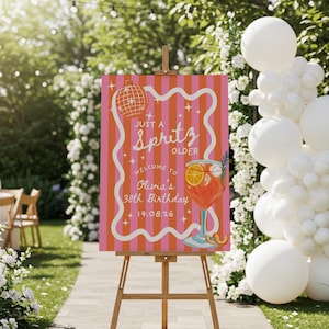 Bewerkbare sjabloon entreekaart Spritz-verjaardag, handgetekende welkomstbord cocktailparty, Italiaanse zomer, decor!
