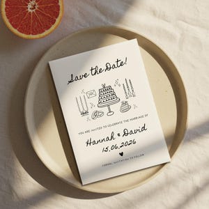 Handgezeichnete Save The Dates, Save The Date einladen Illustration, Minimalistische Save The Date, handgeschriebene Einladungen, Scribble Doodle