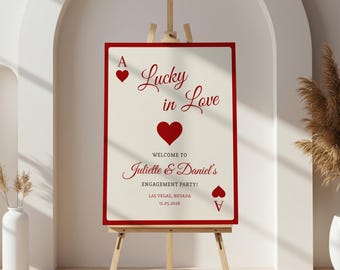 Lucky In Love Engagement Party Welcome Sign, Las Vegas Casino-Themed Party, Casino Engagement, Hand Drawn Custom Wedding Welcome Board