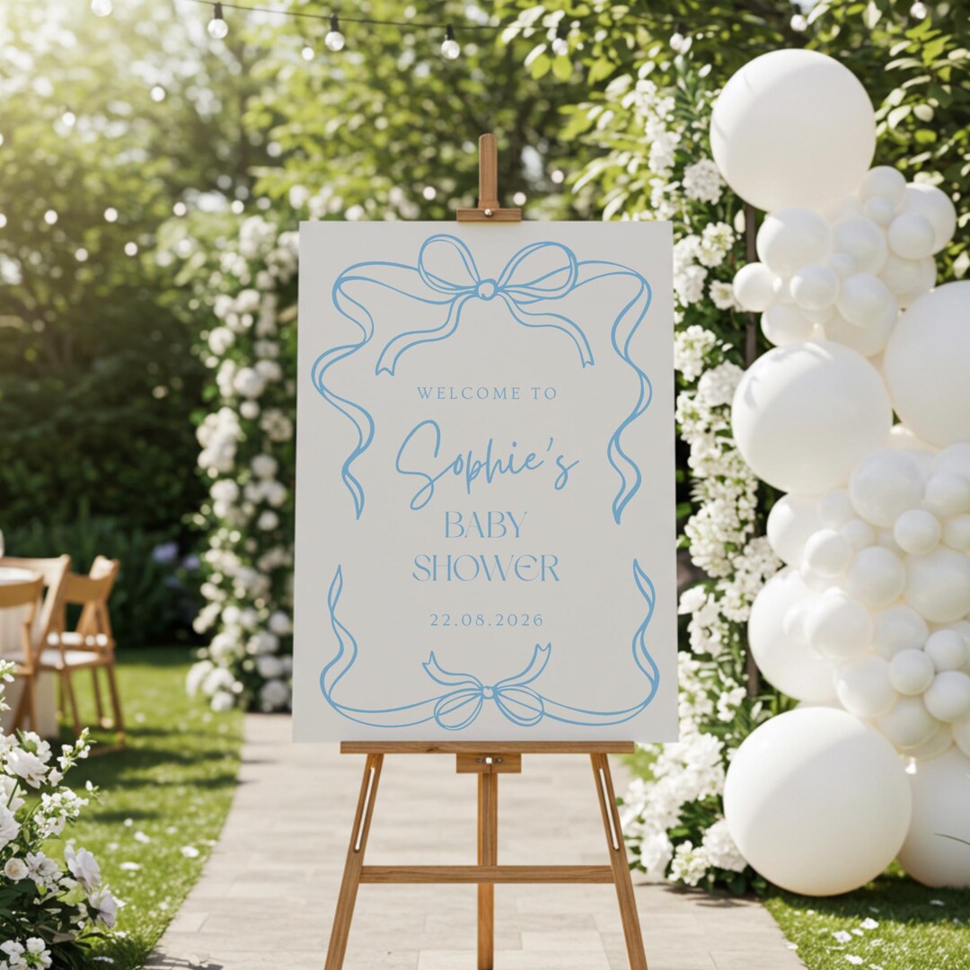 Editable Bow Baby Shower Welcome Sign Template, Custom Blue Boy ...