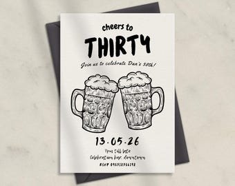 Editable Birthday Party Invitation For Him, Male Birthday Hand Drawn Beer Invitation, Mans Beer 21st 30th 40th 50th Printable Template [103]