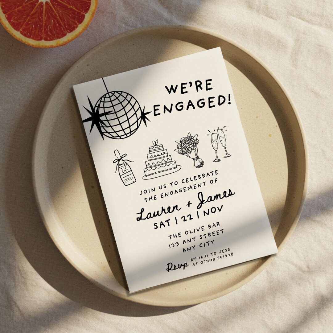 Whimsy Prom Invite Whimsical Engagement Party Invitation Template, Custom Champagne Disco ...