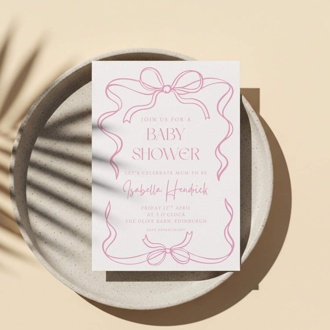 Pink Bow Baby Shower Invitation Template, Editable Baby Girl Sprinkle ...