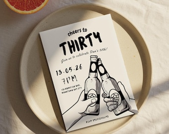 Editable Birthday Party Invitation For Him, Male Birthday Hand Drawn Beer Invitation, Mans Beer 21st 30th 40th 50th Printable Template [102]