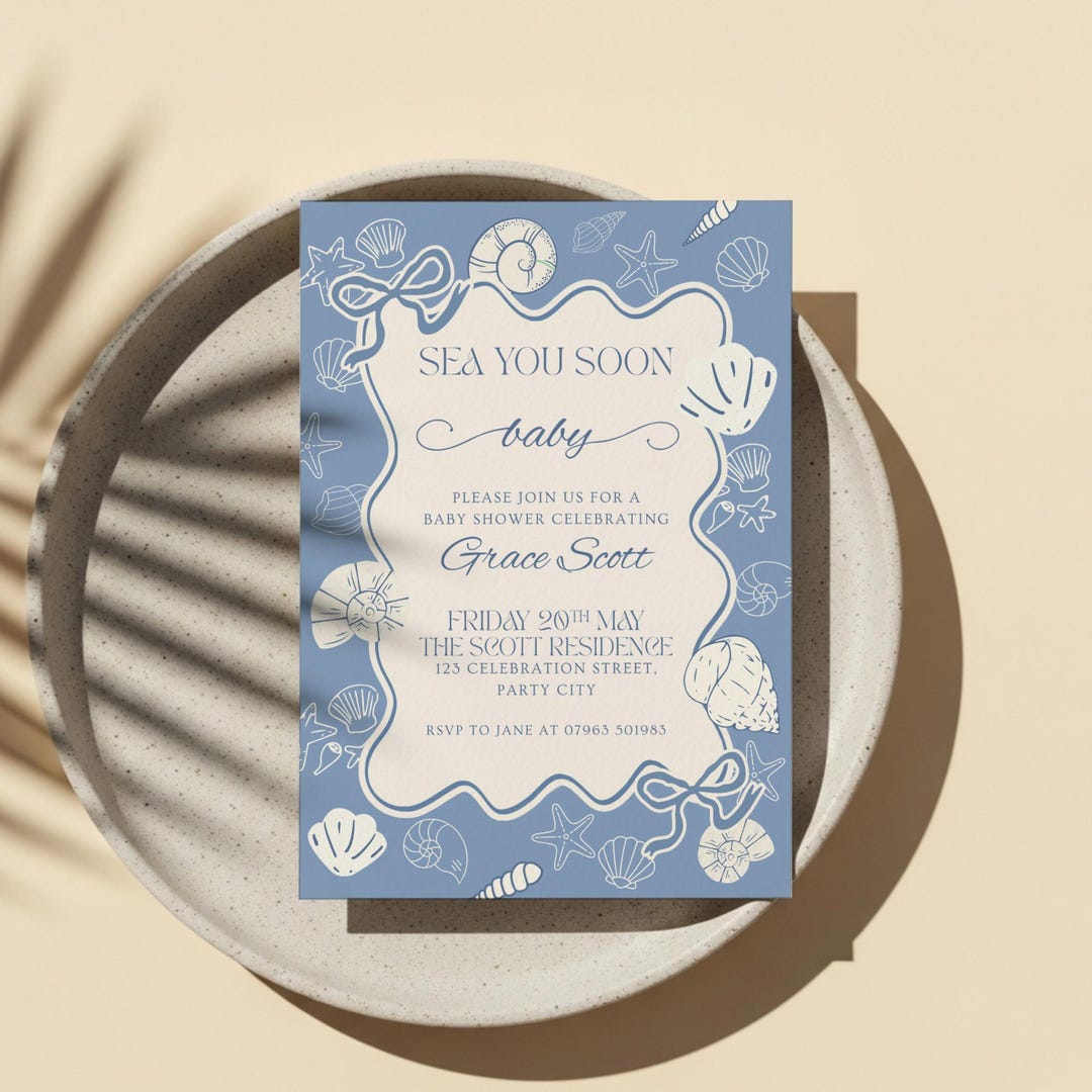Sea You Soon Baby Shower Invite Template, Sea Shell Coastal Shower ...