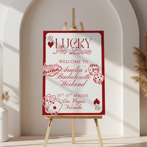 Lucky In Love Las Vegas Bachelorette Weekend Welcome Sign Template Casino Theme Hen Party Signage Hand Drawn Illustrated Bridal Shower Decor