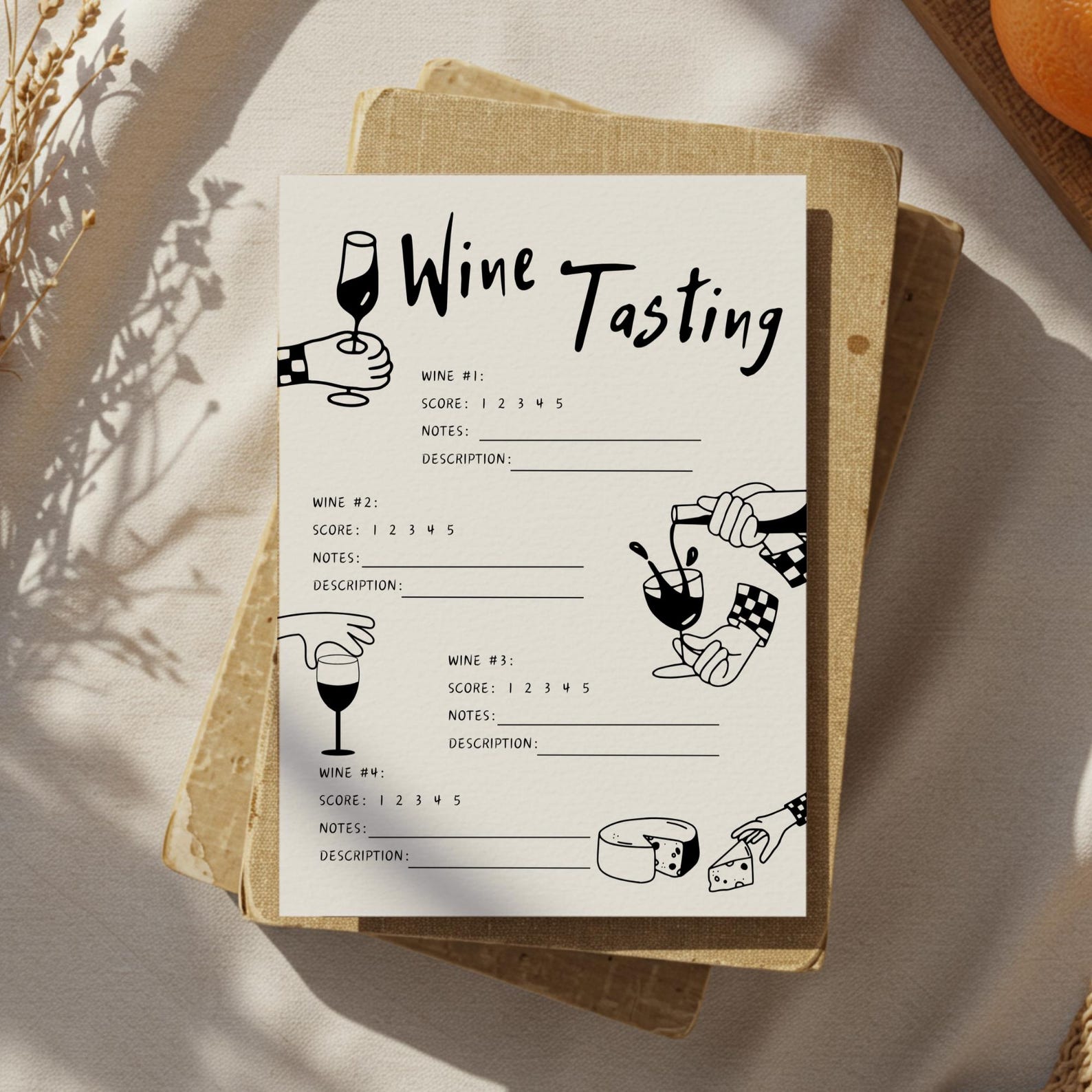 Wine Tasting Scorecard, Wine Tasting Party Invitation, Wine Rating ...