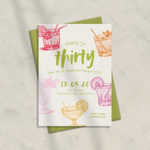 Editable Birthday Party Invitation Hand Drawn Scribble Cocktail Invitation, 21st, 30th, 40th , 50th Birthday Invite Printable Canva Template