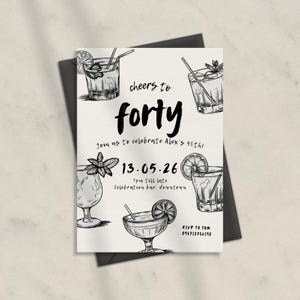 Editable Birthday Party Invitation Hand Drawn Scribble Cocktail Invitation, 21st, 30th, 40th , 50th Birthday Invite Printable Canva Template