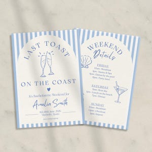 Last Toast On The Coast Bachelorette Itinerary Template, Beach Bachelorette Party Invitation, Coastal Hen Party Editable Digital Invite