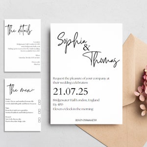 Invitación de boda moderna minimalista, invitación de boda editable, descarga digital, plantilla Canva, descarga instantánea