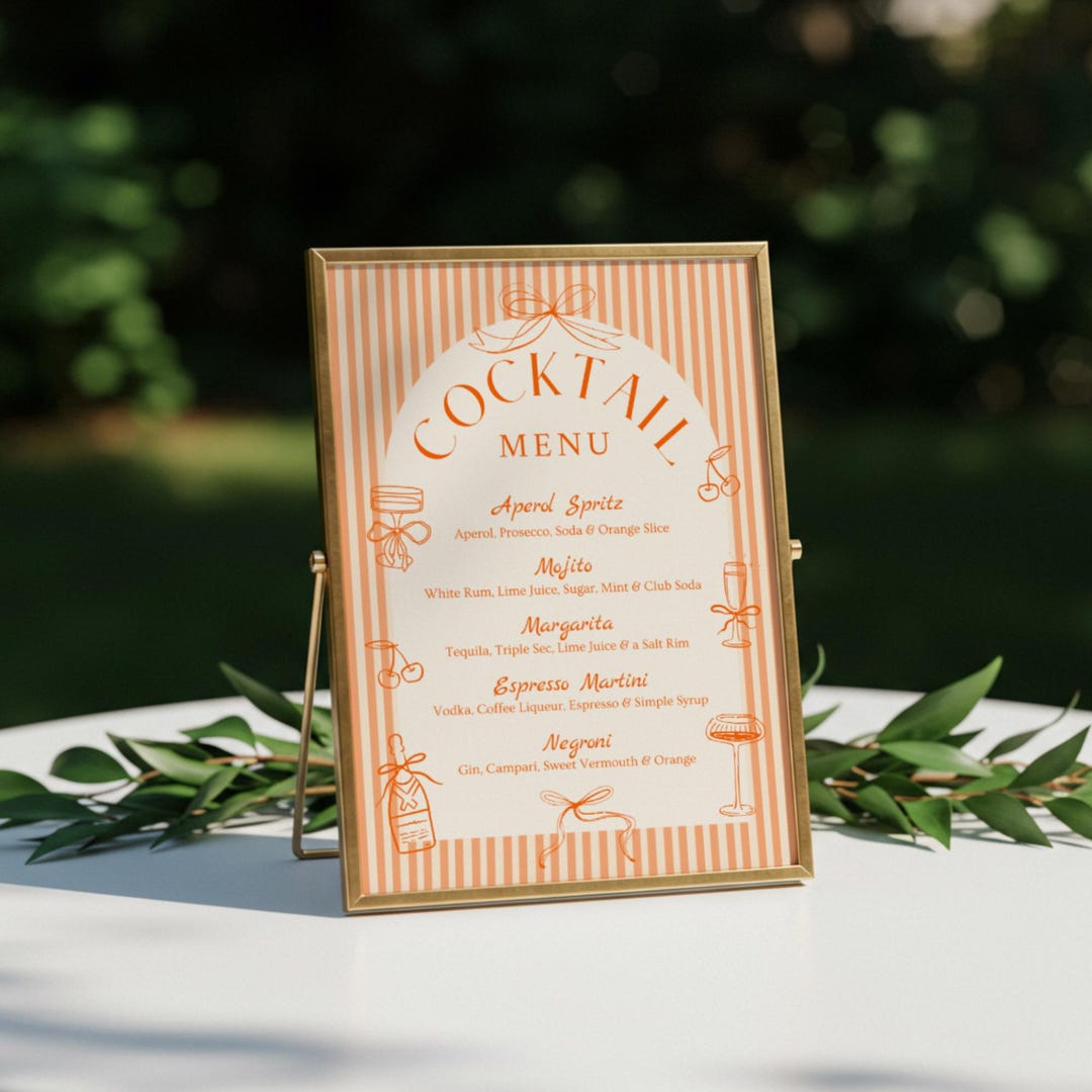 Cocktail Bar Menu Sign Template, Hand Drawn Orange Spritz Station ...