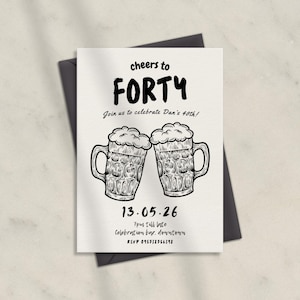 Editable Birthday Party Invitation For Him, Male Birthday Hand Drawn Beer Invitation, Mans Beer 21st 30th 40th 50th Printable Template [103]