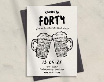 Editable Birthday Party Invitation For Him, Male Birthday Hand Drawn Beer Invitation, Mans Beer 21st 30th 40th 50th Printable Template [103]