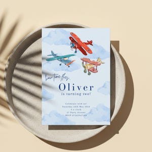 Editable Airplane Birthday Party Invite Template, Time Flies Boy First Flight Invitation, Vintage Plane Party Decor, Retro Aeroplane Theme