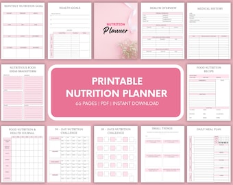 Nutrition Planner Printable - Healthy Living Planner - Calories Tracker - Digital Food Journal - Meal Planner - Digital Download PDF