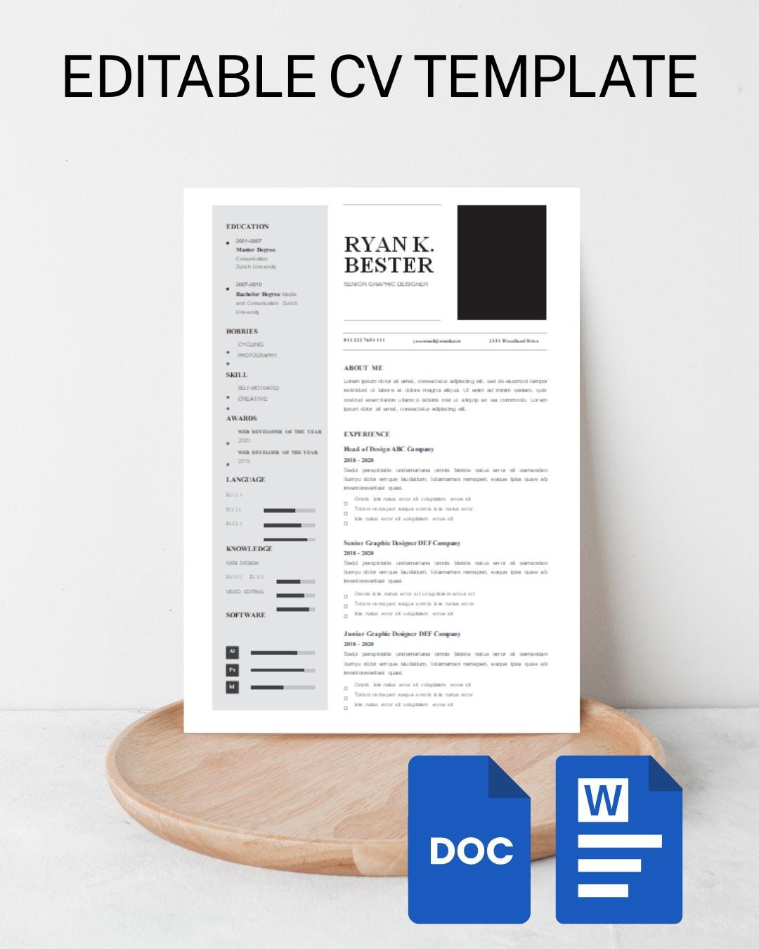 Minimalist CV Template - Modern Resume for Job Seekers - Editable Word ...