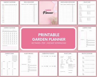 Planificador de jardín imprimible - Carpeta de jardinería - Diario de jardinería - Planificador de cuidado de plantas - Organizador de jardinería - Descarga digital en PDF