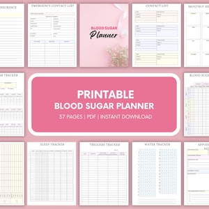 Planificador de glucosa en sangre imprimible - Registro de glucosa en sangre - Plan de alimentación para la diabetes - Registro de salud - Registro digital de bienestar - Descarga digital en PDF
