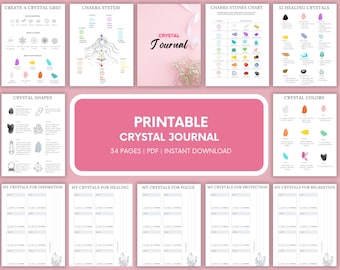 Kristall Journal Printable - Digitaler Spiritualität Planer - Heilendes Journal - Chakra Steine - Kristall Anleitung - Digitaler Download PDF