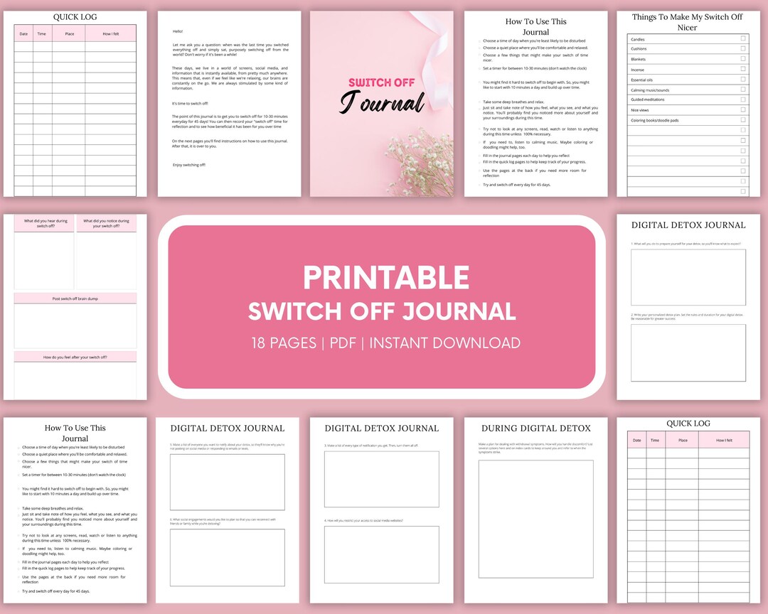 Printable Switch off Journal - Digital Detox Planner - Switch off Guide ...